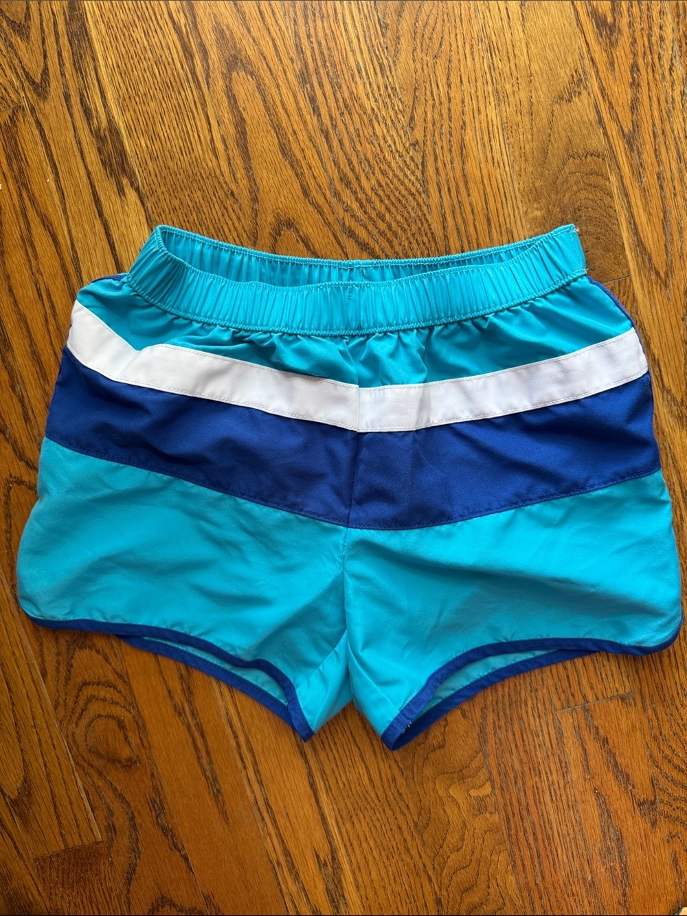 Lands' End Turquoise Girls Swim Shorts with White Lining size M (10-12)